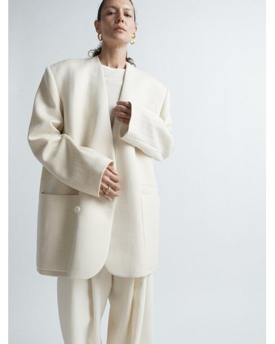 Raey Giant Wool Herringbone Collarless Coat - White