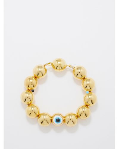 Timeless Pearly Evil Eye Ball Beads 24kt Gold-plated Bracelet - Metallic