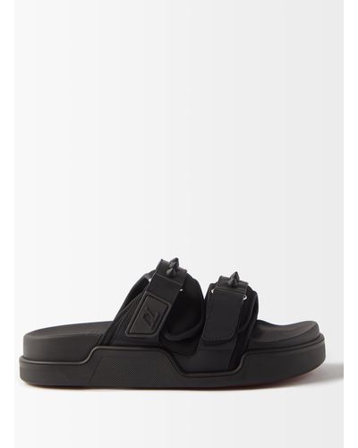 Christian Louboutin Daddy Studded Leather And Neoprene Slides - Black