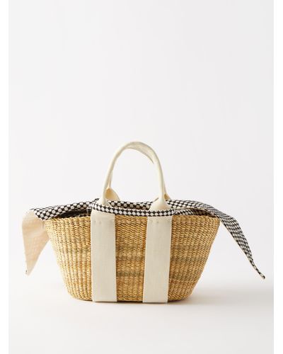 Muuñ George Canvas-trim Woven Basket Bag - Natural