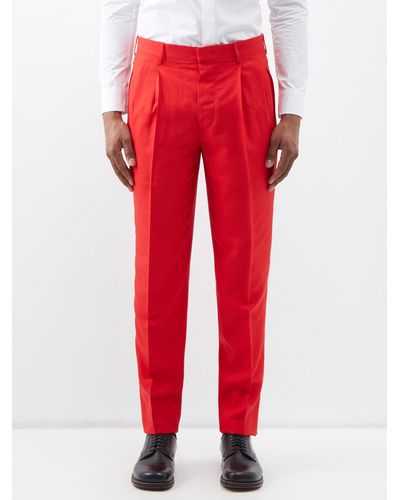 Umit Benan Pleated Silk-shantung Trousers - Red