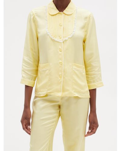 Miu Miu Piped Silk-twill Pyjamas - Yellow