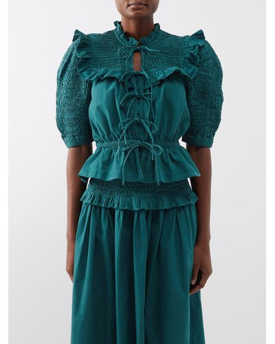 Women's Poly Silk Sea Green Printed Ready to Wear With Blouse Piece