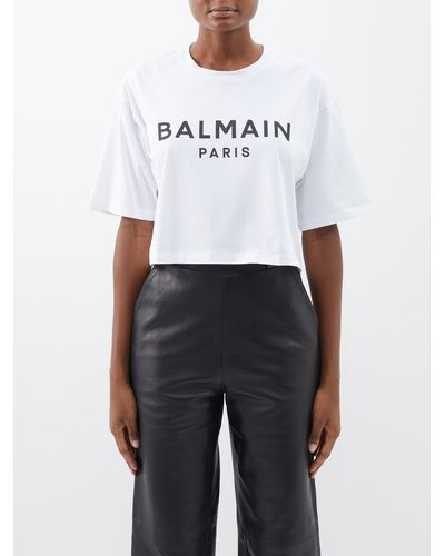 Balmain ロゴ オーガニックコットン クロップドtシャツ - ホワイト