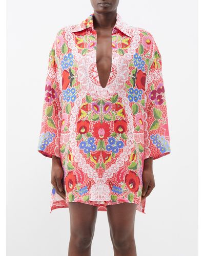 By Walid Elise Day Of The Dead Linen Shirt - Red