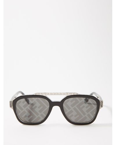 Fendi Ff-print Aviator Acetate Sunglasses - Grey