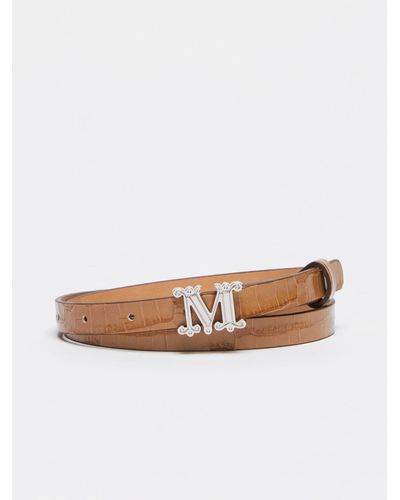 Max Mara Crocodile-print Leather Monogram Belt - White