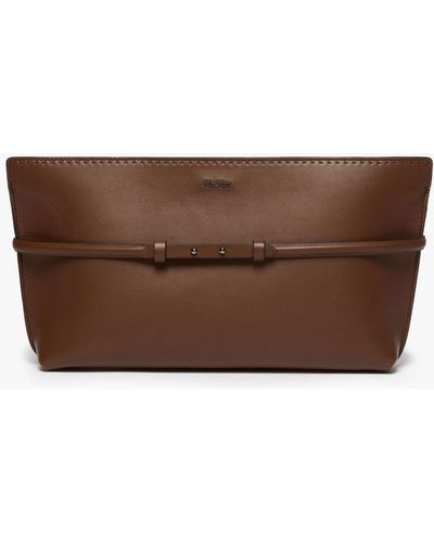 Max Mara Leather Archetipo Clutch With Wristband - Brown
