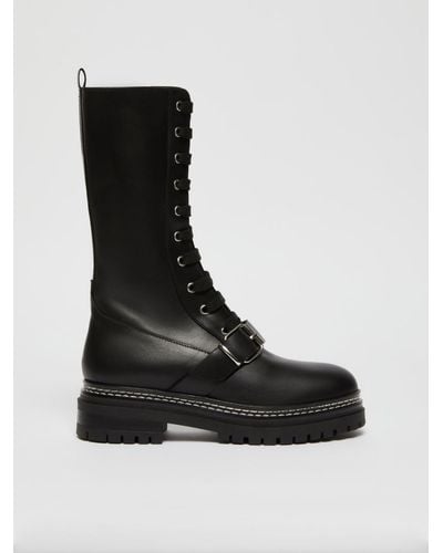 Max Mara Leather Lace-up Combat Boots - Black