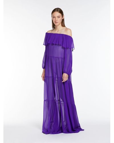 Max Mara Printed Silk Off-the-shoulder Dress - Purple