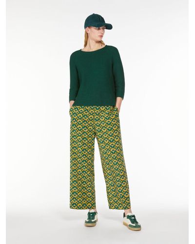 Max Mara Printed Silk Cropped Pants - Green