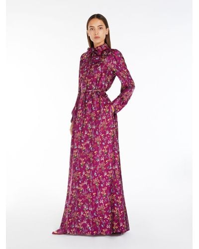 Max Mara Printed Silk Shirt Dress - Purple