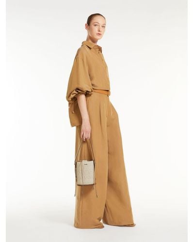 Max Mara Wide Pants In Silk And Linen - Natural