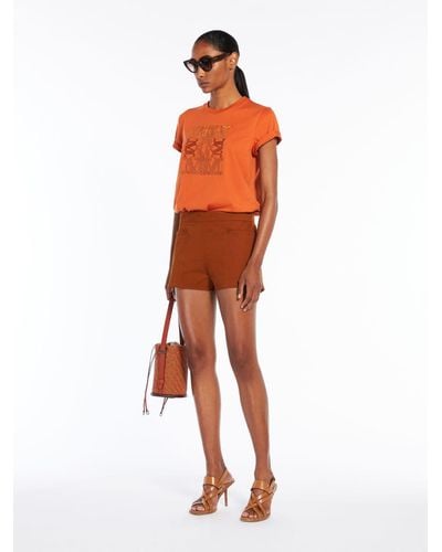 Max Mara Cotton T-shirt With Appliqué - Orange
