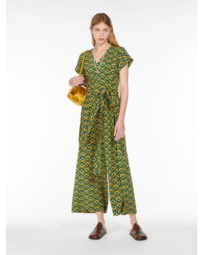 Max Mara Printed Silk Crepe Jumpsuit - Green