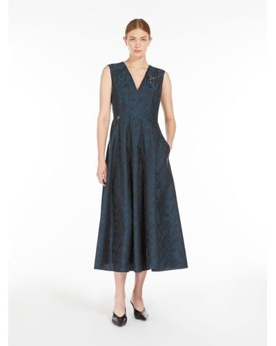 Max Mara Sleeveless Jacquard Cotton Dress - Blue