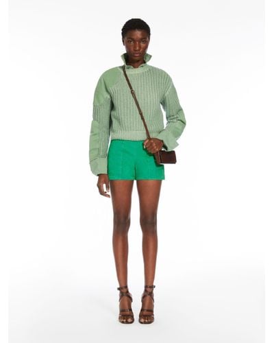 Max Mara Ribbed Cotton Oversized Cropped Pullover - Green