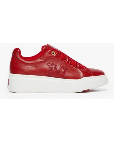 Max Mara Leather Sneakers With Embroidery - Red