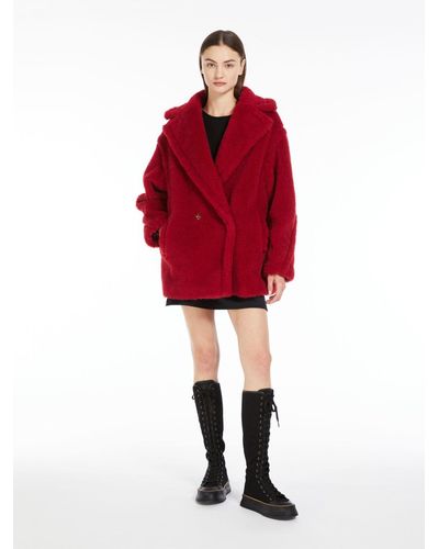 Max Mara Short Teddy Bear Icon Coat In Alpaca And Wool - Red