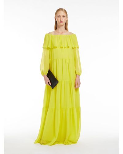 Max Mara Printed Silk Off-the-shoulder Dress - Yellow