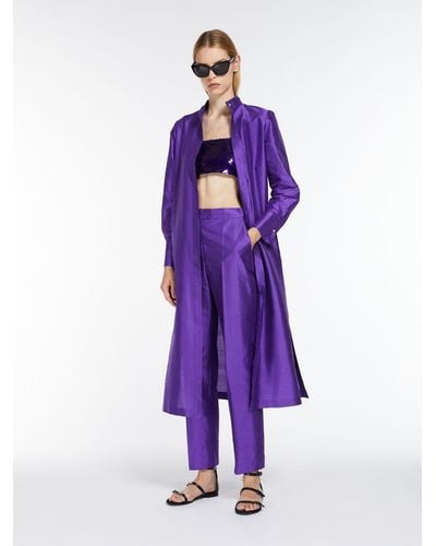 Max Mara Belted Silk Shirt Dress - Purple