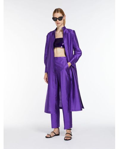 Max Mara Straight-fit Silk Shantung Pants - Purple