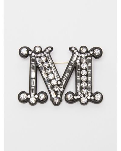 Max Mara Monogram Brooch With Crystals - Metallic