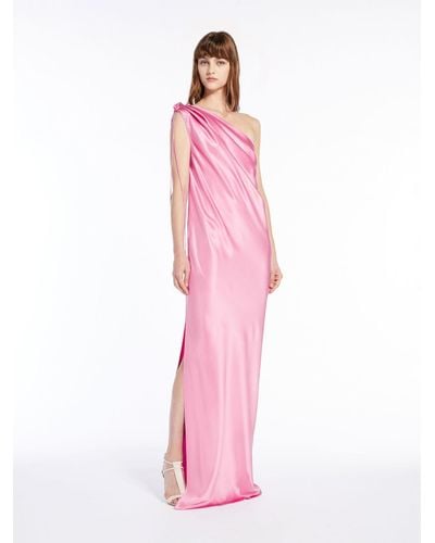 Max Mara One-shoulder Dress In Silk Satin - Pink