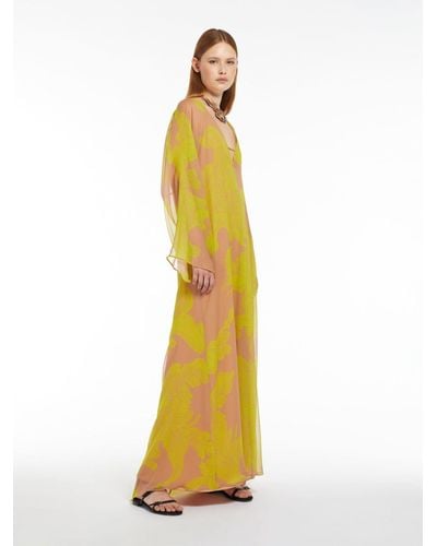 Max Mara Printed Silk Kaftan Dress - Yellow