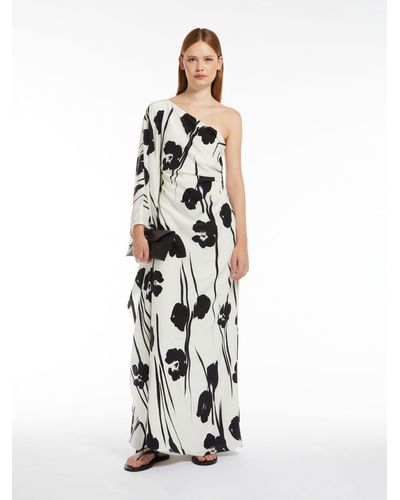 Max Mara Printed Silk One-shoulder Dress - White