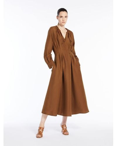 Max Mara Feminine Dress In Linen And Silk - Brown