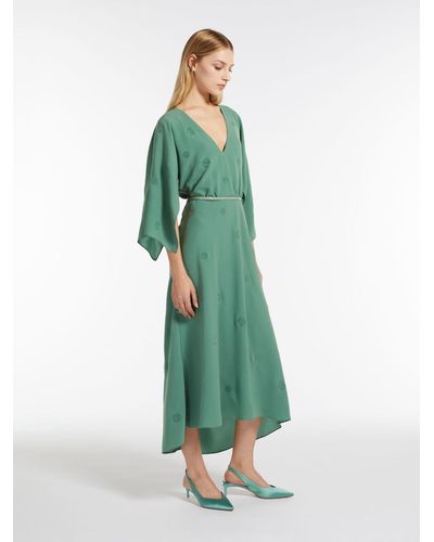 Max Mara Cady Dress With Embroidery - Green
