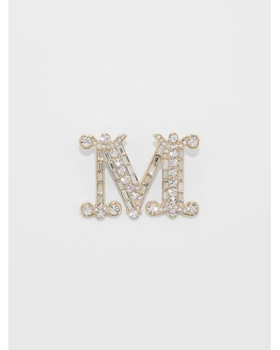 Max Mara Monogram Brooch With Crystals - White