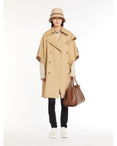Max Mara Double-breasted Cape In Water-resistant Cotton - Natural