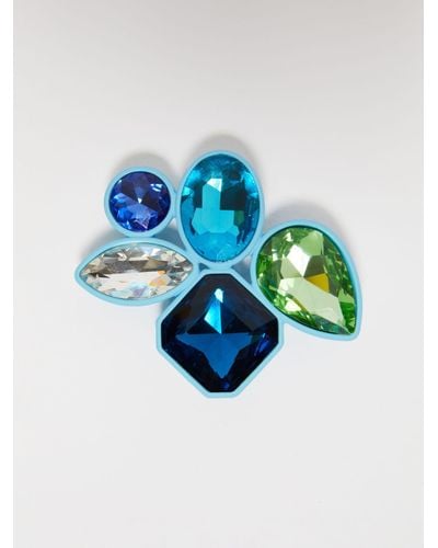 Max Mara Metal And Glass Brooch - Blue