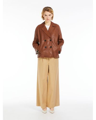 Max Mara Double-breasted Leather Pea Coat - Brown