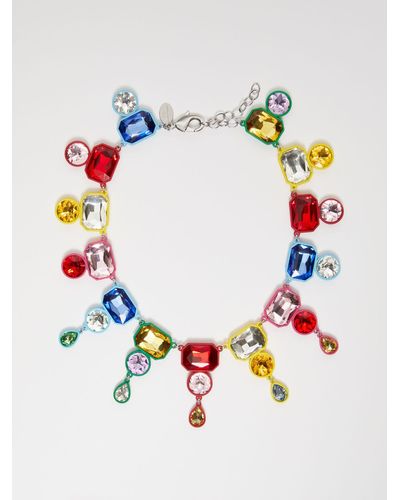 Max Mara Metal And Glass Necklace - White