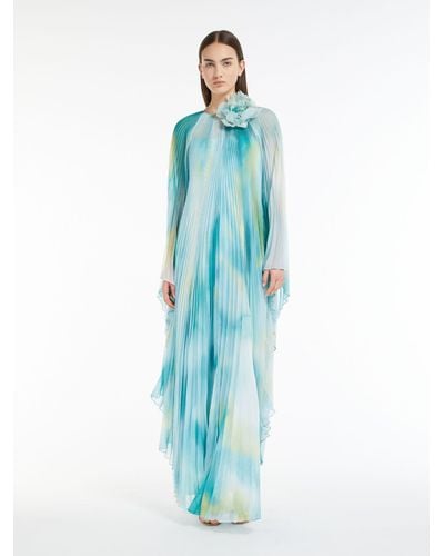 Max Mara Kaftan Dress In Printed Chiffon - Blue