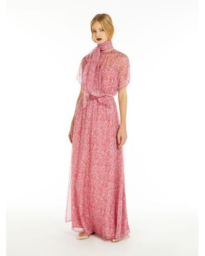 Max Mara Printed Georgette Flared Dress - Pink