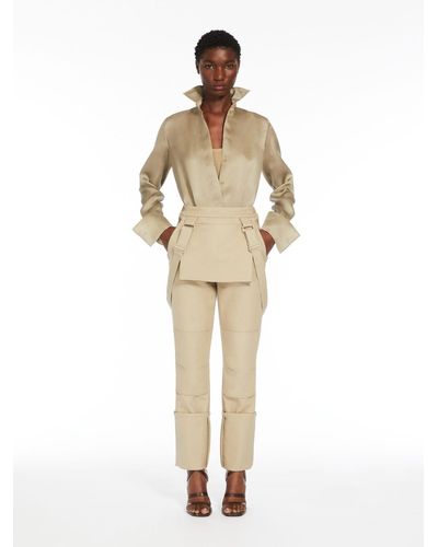 Max Mara Stretch Cotton Pants With Braces - Natural