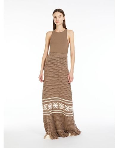 Max Mara Wool And Cashmere Skirt With Fringes - Brown