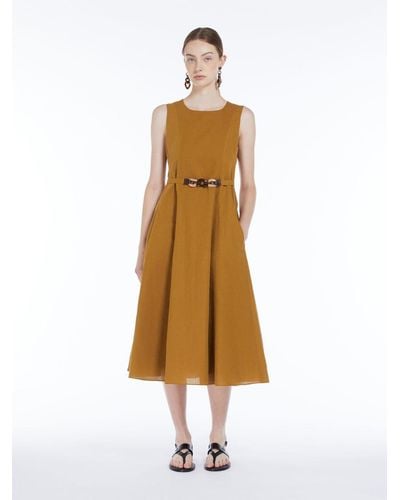Max Mara Midi Linen Dress With Seams - Natural