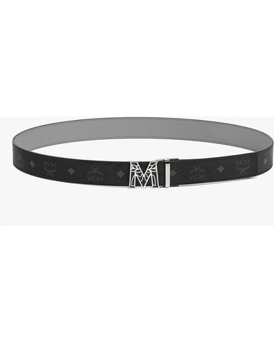 MCM Claus Epoxy Laurel M Reversible Belt 1.5" In Visetos - Black