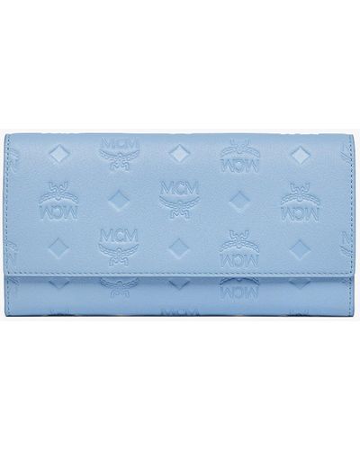 MCM Aren Continental Wallet In Embossed Monogram Leather - Blue