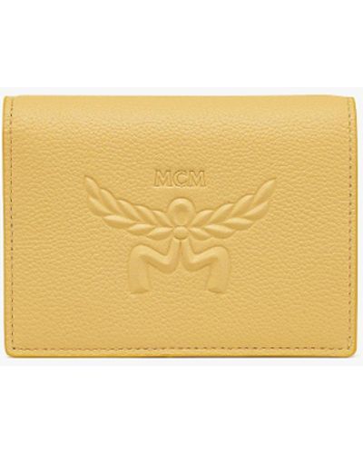 MCM Himmel Snap Wallet In Embossed Logo Leather - Yellow
