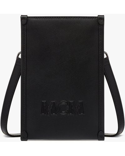 MCM Aren Lanyard Phone Case In Spanish Calf Leather - Black