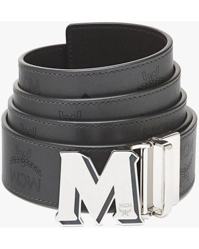 MCM Claus Epoxy M Reversible Belt 1.5" In Colour Splash Logo Leather - Multicolour