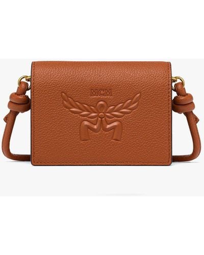 MCM Himmel Crossbody Wallet In Embossed Logo Leather - Brown