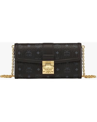 MCM Tracy Chain Wallet In Visetos - Black