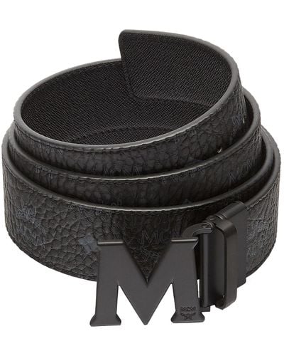 MCM Claus Logo-detail Reversible Coated-canvas Belt - Black